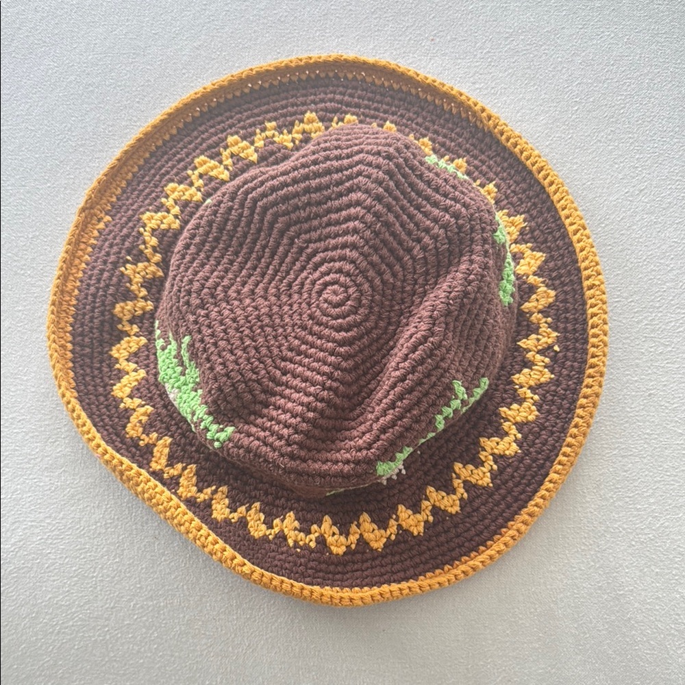 Free People Brown and Yellow Beaded Hat